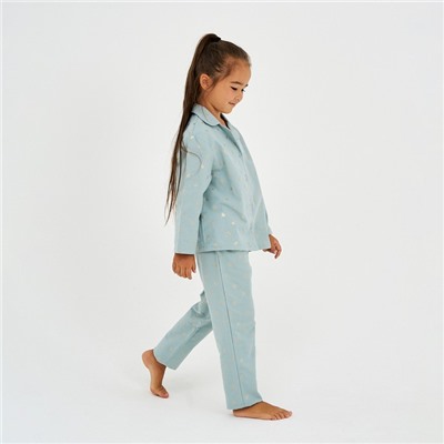 Пижама детская из фанели (рубашка, брюки) KAFTAN "Одуванчики", размер 122-128, мятный