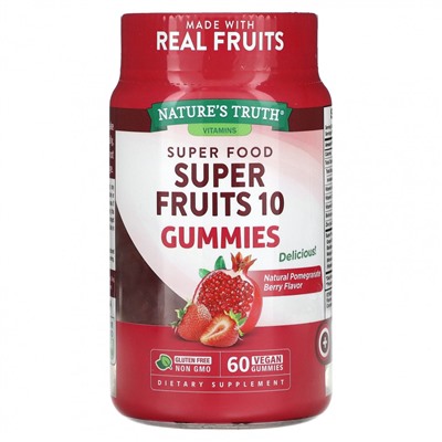 Nature's Truth, Super Fruits, 10 жевательных мармеладок, натуральные ягоды граната, 60 веганских жевательных мармеладок