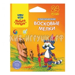 Мелки восковые 24 цв. круглые "Енот на острове Пасхи" Мульти-Пульти LC_10473, LC_10473