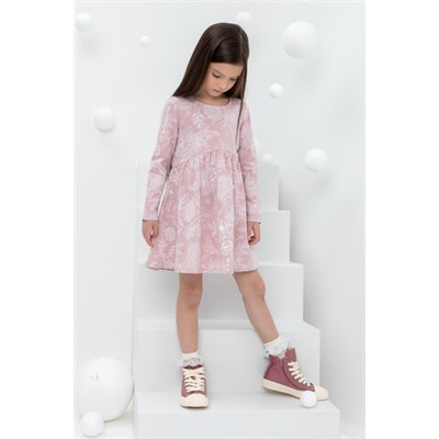 Платье  для девочки  КР 5788/розовый лед,кружевные цветы к433