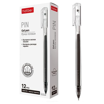 Ручка гель "Hatber.Pin" черная 0,5мм трехгран.корпус GP_064520