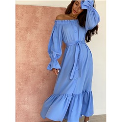 4357 Платье с открытыми плечами голубое (остаток: 42)