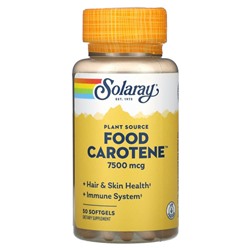Solaray, Растительный пищевой каротин, 7500 мкг, 50 мягких таблеток