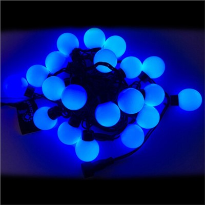 Светодиодная гирлянда Большие Шарики 40 мм 20 синих LED ламп 5 м, черный ПВХ, соединяемая, IP54 (Rich Led)