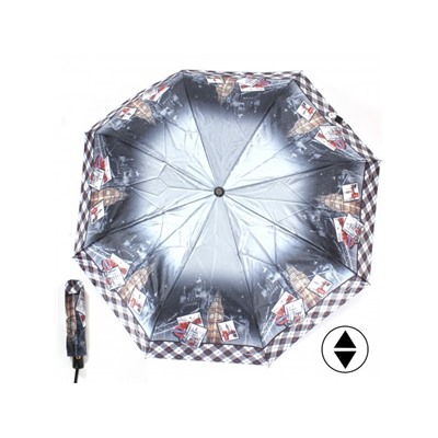 Зонт женский ТриСлона-884c-L 3884D,  R=55см,  суперавт;  8спиц,  3слож,  серый/красный  (Лондон ночной)  229302