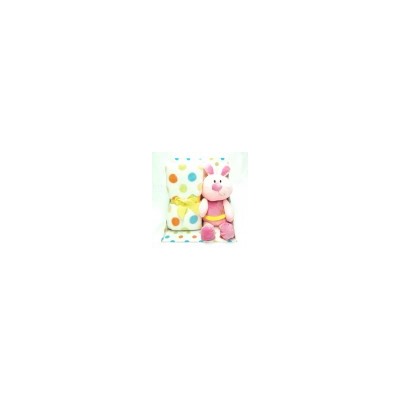 Плед Детский + Игрушка Плюшевая ЗАЙКА (яркий розовый-горошек) (70*90)