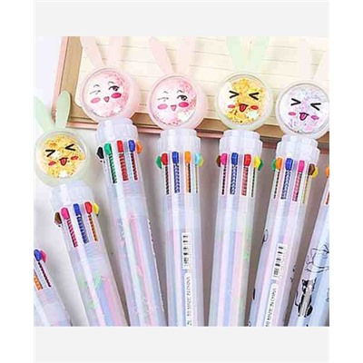 Ручка Кролик с блестками, многоцветная 10 цветов 9046516