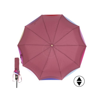Зонт женский ТриСлона-L 3110 B/B,  R=58см,  суперавт;  10спиц,  3слож,  эпонж,  черный каркас,  розовый/радуга 249155