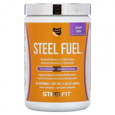 SteelFit, Steel Fuel, универсальное средство с разветвленной цепью и BCAA + Hydration Formula, виноградная сода, 330 г (11,64 унции)