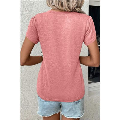 Rose Tan Fashion Petal Sleeve V Neck T Shirt