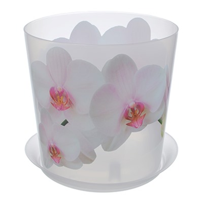 Горшок для цветов п/эт. с поддоном "Орхидея белая" 2,4л (d16см)