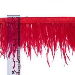 Перья на ленте Страус арт.FBY-08-055 шир.8см цв. красный уп.2м