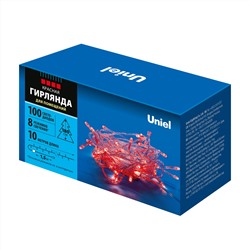 ULD-S1000-100/DTA RED IP20 Гирлянда светодиодная, 10м. 100 светодиодов. Красный свет. Провод прозрачный. ТМ Uniel