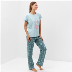 Комплект домашний женский "Котята" (футболка/брюки), цвет голубой, размер 46