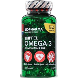 Рыбий жир, тройная "Омега 3" Biopharma Trippel с витаминами A, D, E 144 капсулы