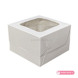 Коробка для бенто-торта с окном 14х14х8 см (белая)