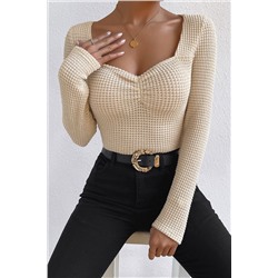 Apricot Square Neck Ruched Textured Knit Top