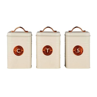 Набор: 3 банки д/ сыпучих продуктов h18см,1.45л (кремовый) "Grantham" в подарочной упаковке.