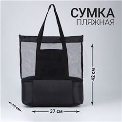 Сумка - шопер пляжная c термо-карманом , 42х37х15 см, чёрный цвет