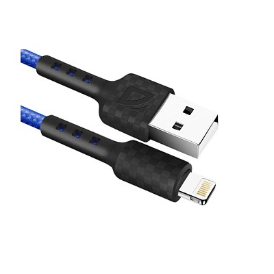 USB кабель F181 Lightning, blue, 1м, 2.4А, нейлон, пакет DEFENDER