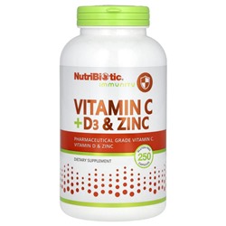 NutriBiotic, Immunity, витамины C + D3 и цинк, 250 капсул