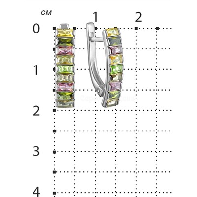 Серьги из серебра с пл.кварцем цв.турмалиновый микс родированные 925 пробы 2-199р2