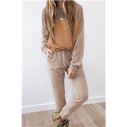 Brown Corded 2pcs Colorblock Pullover and Pants Outfit