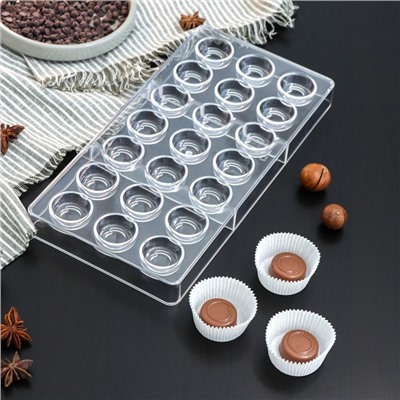 Форма для конфет и шоколада KONFINETTA «Тоффи. Круг», 27,5×17,5×2,5 см, 21 ячейка (2,5×1,5 см)