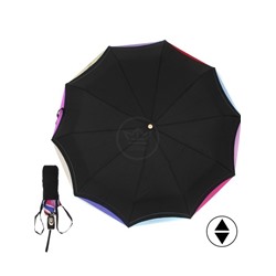 Зонт женский ТриСлона-L 3110 B/B,  R=58см,  суперавт;  10спиц,  3слож,  эпонж,  черный каркас,  черный/радуга 249151