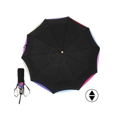 Зонт женский ТриСлона-L 3110 B/B,  R=58см,  суперавт;  10спиц,  3слож,  эпонж,  черный каркас,  черный/радуга 249151