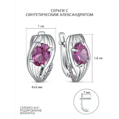 Кольцо из серебра с синтетическим александритом и фианитами родированное 04-201-0435-31