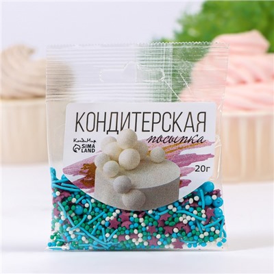 Посыпка кондитерская с мягким центром, (голубые, фиолетовые, зеленые), 20 г