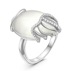 Кольцо женское из серебра с крупным плавленным кварцем и фианитами родированное 925 пробы ик-913601