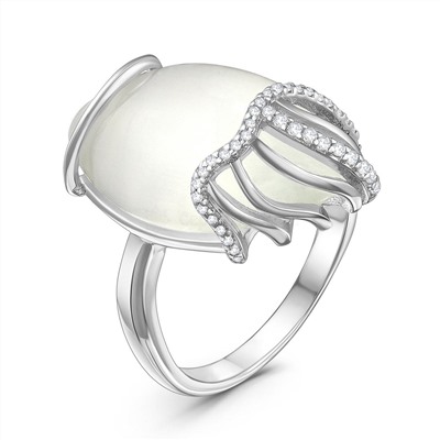 Кольцо женское из серебра с крупным плавленным кварцем и фианитами родированное 925 пробы ик-913601