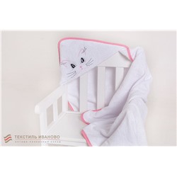 Полотенце с уголком Кошечка белое с розовым кантом