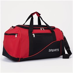 Сумка спортивная на молнии с подкладкой, 3 наружных кармана, цвет чёрный/красный
