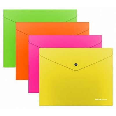 Папка с кнопкой  А5 239х189мм 180мкм 50305 Glossy Neon полупрозрачная ассорти ErichKrause