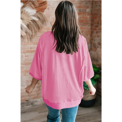 Bonbon Exposed Seam Chest Pocket Split Loose T Shirt