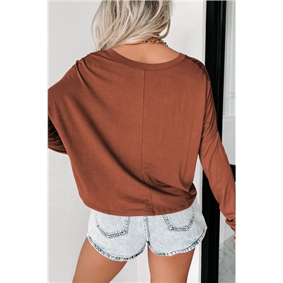 Sandalwood Loose V Neck Dropped Long Sleeve Top