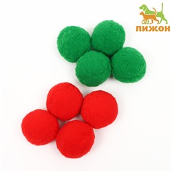 Набор плюшевых шариков для кошек, 8 шт, зелёный/красный