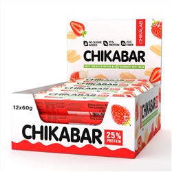 Протеиновый батончик Chikalab – Chikabar - Клубника со сливками (12 шт.)