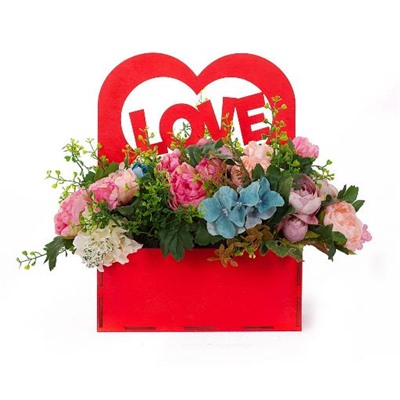 Декоративный ящик для цветов "Love", Красный 240х115х320 мм