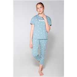 Пижама  для девочки  КБ 2780/пыльно-голубой,ромашки