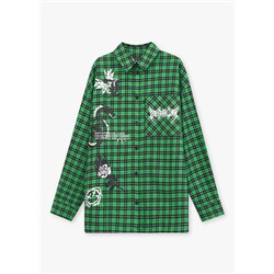 Рубашка зеленая хлопковая фланелевая с принтом
