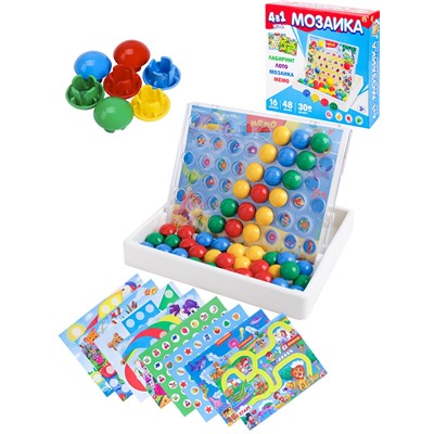 Игровой набор 4 в 1 "Мозайкин" мемо, мозаика, лабиринт, лото (ИН-8226)