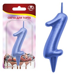 Свеча для торта "Овал" цифра 1 (синий), 8х4х1,2 см. NEW