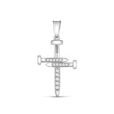 Колье с гвоздиками в виде креста из серебра с фианитами родированное - Удлинитель 5 см 441-10-633р