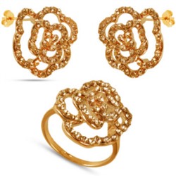 Комплект: кольцо, серьги (вставки: Кристаллы SW, шампань; покрытие: Золото)