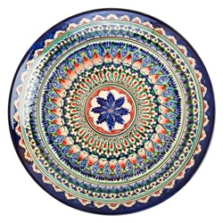 Ляган 38см, плоский Риштанская керамика синий