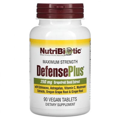 NutriBiotic, DefensePlus, максимальная эффективность, 90 вегетарианских таблеток